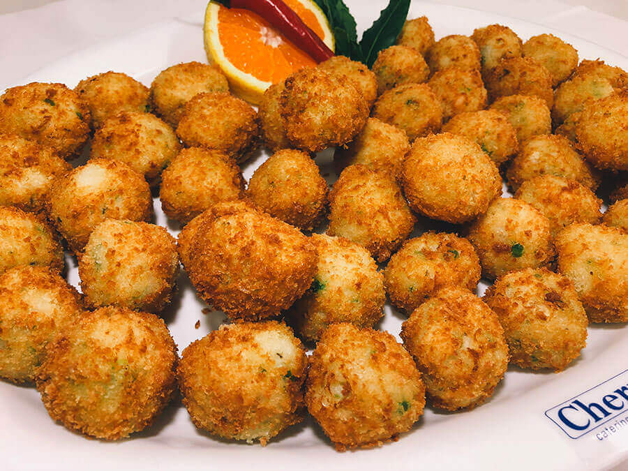 Pea and feta arancini balls by Cherry's Catering